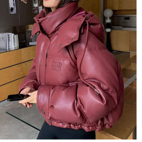 PU皮冬季短款女免洗連帽棉衣棉服2024寬松新款時尚麵包美拉德外套 PU皮冬季短款女免洗連帽棉衣棉服2024寬松新款時尚麵包美拉德外套