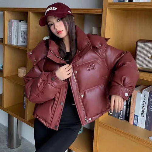 PU皮冬季短款女免洗連帽棉衣棉服2024寬松新款時尚麵包美拉德外套 PU皮冬季短款女免洗連帽棉衣棉服2024寬松新款時尚麵包美拉德外套