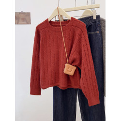 慵懶風圓領套頭軟糯內搭長袖針織衫女秋冬短款加厚毛衣打底衫上衣