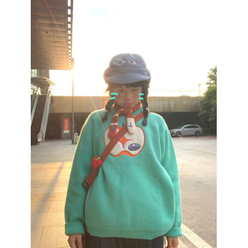 慵懶風韓系設計感綠色毛衣秋冬女新款寬松小個子針織外穿上衣冬季 慵懶風韓系設計感綠色毛衣秋冬女新款寬松小個子針織外穿上衣冬季