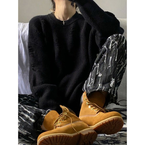 黑色毛衣女早秋裝2025秋冬高級慵懶風設計感小衆韓系破洞針織上衣 黑色毛衣女早秋裝2025秋冬高級慵懶風設計感小衆韓系破洞針織上衣