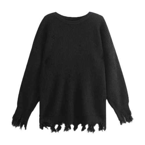 黑色毛衣女早秋裝2025秋冬高級慵懶風設計感小衆韓系破洞針織上衣 黑色毛衣女早秋裝2025秋冬高級慵懶風設計感小衆韓系破洞針織上衣