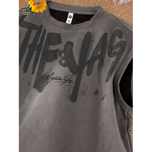 美式街頭塗鴉麂皮絨背心男夏季潮牌健身運動坎肩寬松大碼無袖T恤 美式街頭塗鴉麂皮絨背心男夏季潮牌健身運動坎肩寬松大碼無袖T恤