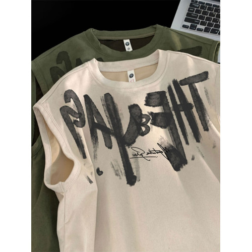 美式街頭塗鴉麂皮絨背心男夏季潮牌健身運動坎肩寬松大碼無袖T恤 美式街頭塗鴉麂皮絨背心男夏季潮牌健身運動坎肩寬松大碼無袖T恤