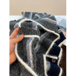 百搭復古條紋撞色圓領紐釦開衫毛衣女寬松慵懶小衆減齡學生針織衫