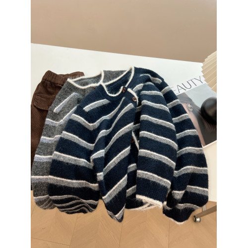 百搭復古條紋撞色圓領紐釦開衫毛衣女寬松慵懶小衆減齡學生針織衫 百搭復古條紋撞色圓領紐釦開衫毛衣女寬松慵懶小衆減齡學生針織衫