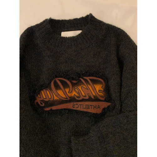 美式復古慵懶風黑色字母浣熊絨毛衣女秋冬軟糯設計感套頭針織上衣 美式復古慵懶風黑色字母浣熊絨毛衣女秋冬軟糯設計感套頭針織上衣