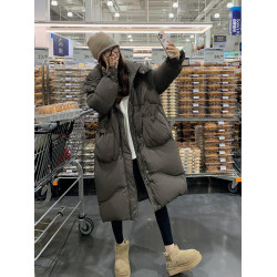 灰色羽絨棉服女冬季2025新款寬松時尚加厚長款過膝保暖厚棉襖外套