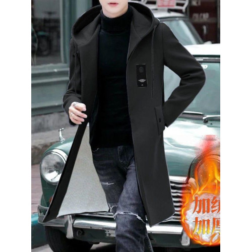 商務休閒中長款風衣男灰色冬季連帽韓版新款大碼外套大衣薄款加絨 商務休閒中長款風衣男灰色冬季連帽韓版新款大碼外套大衣薄款加絨