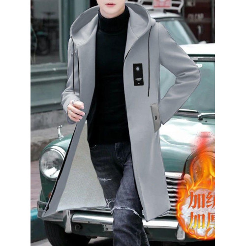 商務休閒中長款風衣男灰色冬季連帽韓版新款大碼外套大衣薄款加絨 商務休閒中長款風衣男灰色冬季連帽韓版新款大碼外套大衣薄款加絨