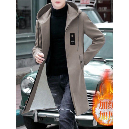 商務休閒中長款風衣男灰色冬季連帽韓版新款大碼外套大衣薄款加絨 商務休閒中長款風衣男灰色冬季連帽韓版新款大碼外套大衣薄款加絨