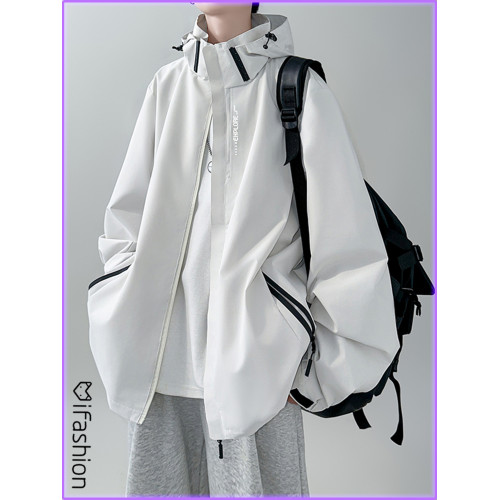 Fashion青少年機能風沖鋒衣男秋季工裝連帽美式大碼寬松休閒外套 Fashion青少年機能風沖鋒衣男秋季工裝連帽美式大碼寬松休閒外套