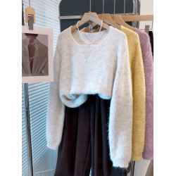 亮片v領毛衣女套頭2025秋冬新款寬松慵懶風內搭上衣亮絲針織衫潮