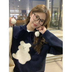 陸小團團卡通連帽長袖毛衣韓系冬季新款氣質顯瘦氛圍感寬鬆上衣女