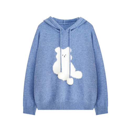 陸小團團卡通連帽長袖毛衣韓系冬季新款氣質顯瘦氛圍感寬鬆上衣女