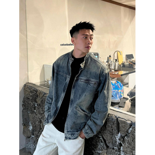 美式復古藍色機車牛仔外套男款潮流街頭痞帥寬松廓形大碼工裝夾克 美式復古藍色機車牛仔外套男款潮流街頭痞帥寬松廓形大碼工裝夾克