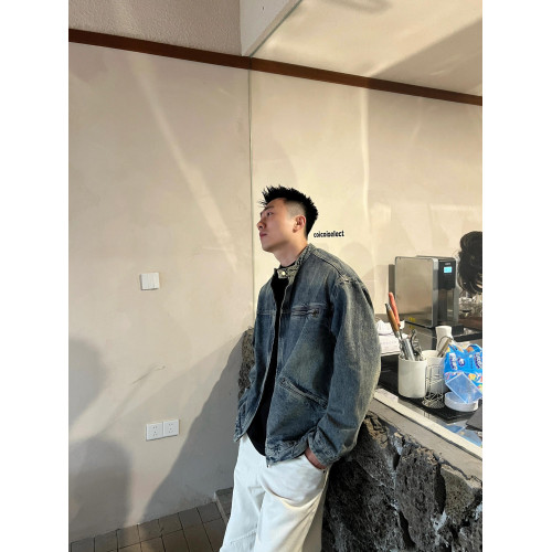 美式復古藍色機車牛仔外套男款潮流街頭痞帥寬松廓形大碼工裝夾克 美式復古藍色機車牛仔外套男款潮流街頭痞帥寬松廓形大碼工裝夾克