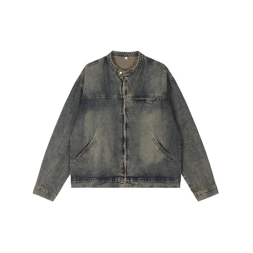 美式復古藍色機車牛仔外套男款潮流街頭痞帥寬松廓形大碼工裝夾克 美式復古藍色機車牛仔外套男款潮流街頭痞帥寬松廓形大碼工裝夾克