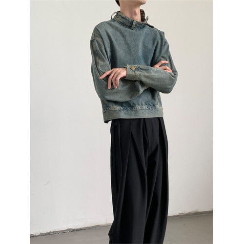 秋季新款韓版潮流休閒牛仔衛衣男寬松個性立領設計感套頭工裝夾克 秋季新款韓版潮流休閒牛仔衛衣男寬松個性立領設計感套頭工裝夾克