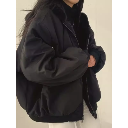 加絨加厚兩面穿仿棉服女裝外套冬季新款寬松連帽棉衣上衣潮設計感 加絨加厚兩面穿仿棉服女裝外套冬季新款寬松連帽棉衣上衣潮設計感