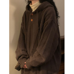 NAGA自製美式復古慵懶風純色休閒百搭加厚連帽套頭針織衫毛衣女潮