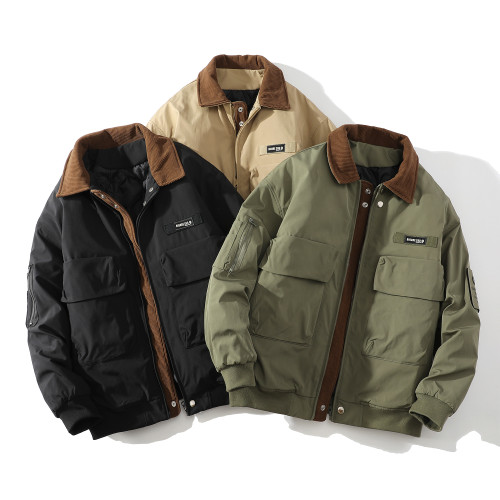 秋冬季燈芯絨撞色拼接棉衣男飛行員工裝大口袋寬松翻領棒球服外套 秋冬季燈芯絨撞色拼接棉衣男飛行員工裝大口袋寬松翻領棒球服外套