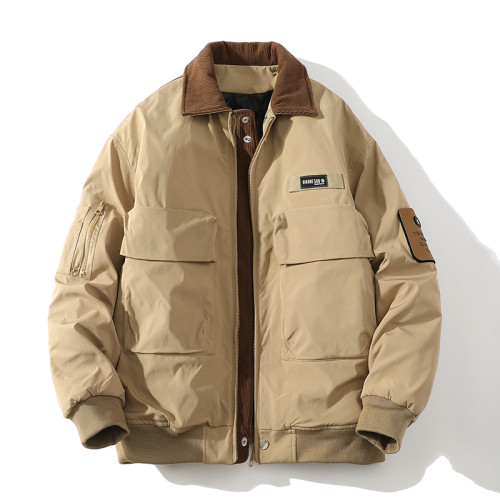 秋冬季燈芯絨撞色拼接棉衣男飛行員工裝大口袋寬松翻領棒球服外套 秋冬季燈芯絨撞色拼接棉衣男飛行員工裝大口袋寬松翻領棒球服外套