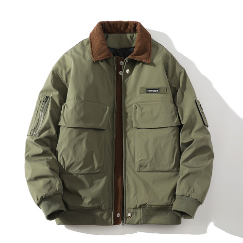 秋冬季燈芯絨撞色拼接棉衣男飛行員工裝大口袋寬松翻領棒球服外套 秋冬季燈芯絨撞色拼接棉衣男飛行員工裝大口袋寬松翻領棒球服外套