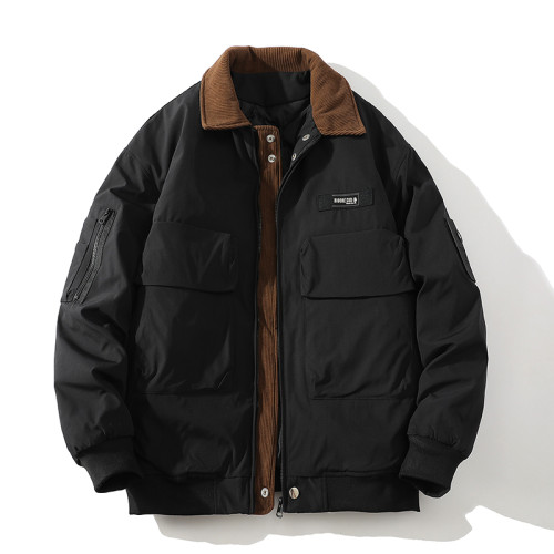 秋冬季燈芯絨撞色拼接棉衣男飛行員工裝大口袋寬松翻領棒球服外套 秋冬季燈芯絨撞色拼接棉衣男飛行員工裝大口袋寬松翻領棒球服外套