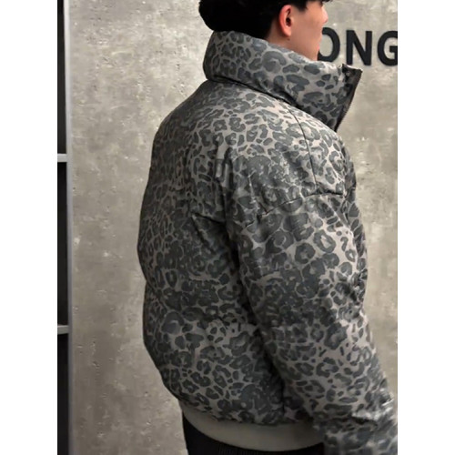 美式豹紋羽絨服男生冬季加厚保暖短款棉衣外套cleanfit立領麵包服 美式豹紋羽絨服男生冬季加厚保暖短款棉衣外套cleanfit立領麵包服