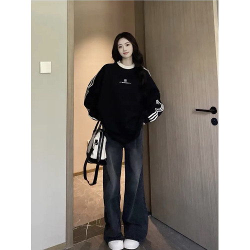 美式潮街復古三條杠圓領秋冬季加絨大碼衛衣男女情侶oversize高街 美式潮街復古三條杠圓領秋冬季加絨大碼衛衣男女情侶oversize高街