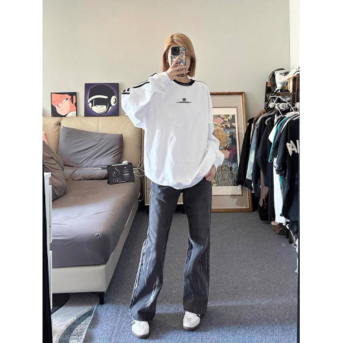 美式潮街復古三條杠圓領秋冬季加絨大碼衛衣男女情侶oversize高街 美式潮街復古三條杠圓領秋冬季加絨大碼衛衣男女情侶oversize高街