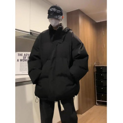 日系純黑色輕薄九江羽絨服男款冬季青少年外套棉服美式立領麵包服