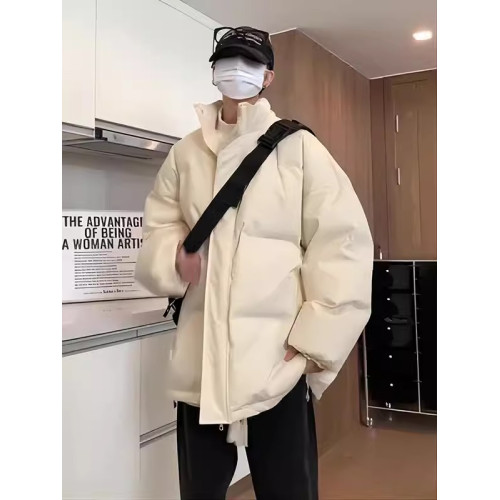 日系純黑色輕薄九江羽絨服男款冬季青少年外套棉服美式立領麵包服