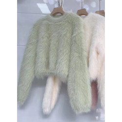 純色慵懶風2024秋冬設計感小衆水貂毛短款百搭顯瘦毛茸茸毛衣女