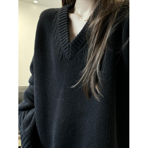 黑色V領慵懶高級感軟糯毛衣女2025新款秋冬季內搭長袖針織衫上衣