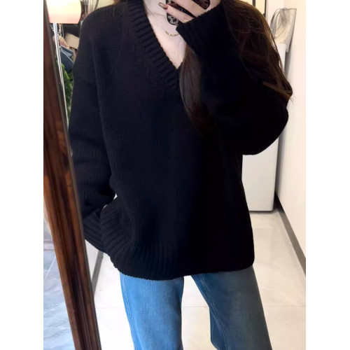 黑色V領慵懶高級感軟糯毛衣女2025新款秋冬季內搭長袖針織衫上衣