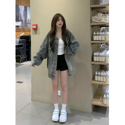 美式復古磨破水洗做舊牛仔外套女2025新款秋冬寬松藍色夾克上衣潮