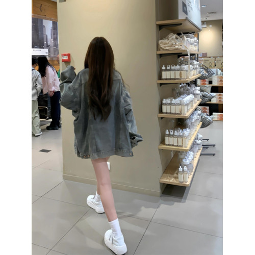 美式復古磨破水洗做舊牛仔外套女2025新款秋冬寬松藍色夾克上衣潮 美式復古磨破水洗做舊牛仔外套女2025新款秋冬寬松藍色夾克上衣潮