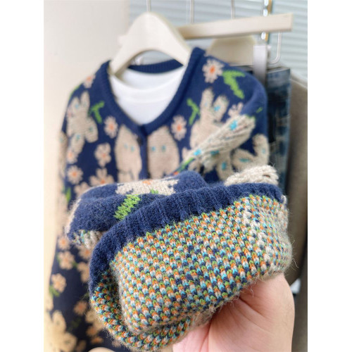 甜美復古花朵慵懶風針織衫毛衣外套女秋冬季加厚高級感寬松上衣潮