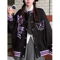 庫洛米可愛黑紫色加厚外套女小個子甜酷寬松棒球服夾克上衣秋冬款