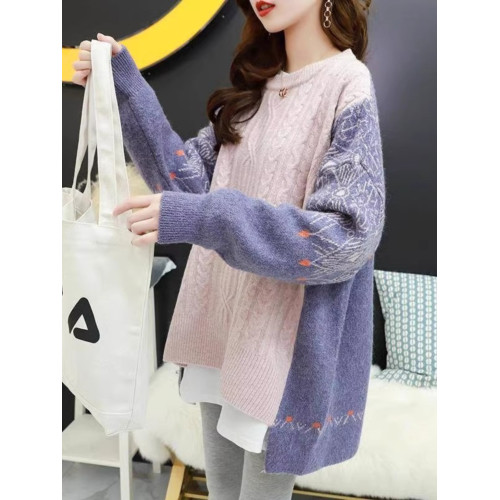 200斤大碼女裝秋冬季外穿毛衣女套頭韓版慵懶風寬松胖妹妹針織衫