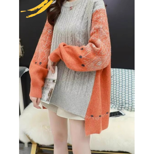 200斤大碼女裝秋冬季外穿毛衣女套頭韓版慵懶風寬松胖妹妹針織衫