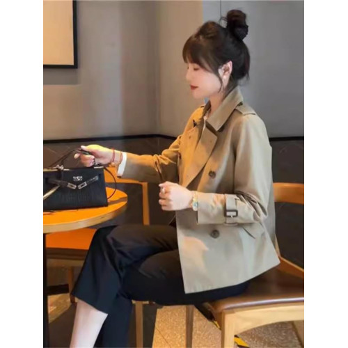 高級感氣質小個子風衣外套女2025春秋新款寬松休閒卡其色短款大衣 高級感氣質小個子風衣外套女2025春秋新款寬松休閒卡其色短款大衣