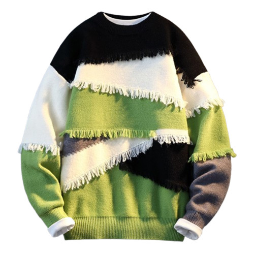 個性拼接毛衣男秋冬款設計感小衆針織衫男青少年痞帥流蘇線衣外套 個性拼接毛衣男秋冬款設計感小衆針織衫男青少年痞帥流蘇線衣外套