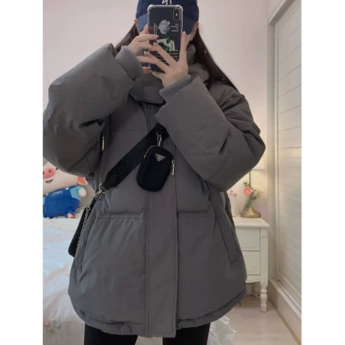巨好看灰色羽絨服女冬季韓系寬松加厚棉衣中長款夾棉連帽棉服外套 巨好看灰色羽絨服女冬季韓系寬松加厚棉衣中長款夾棉連帽棉服外套