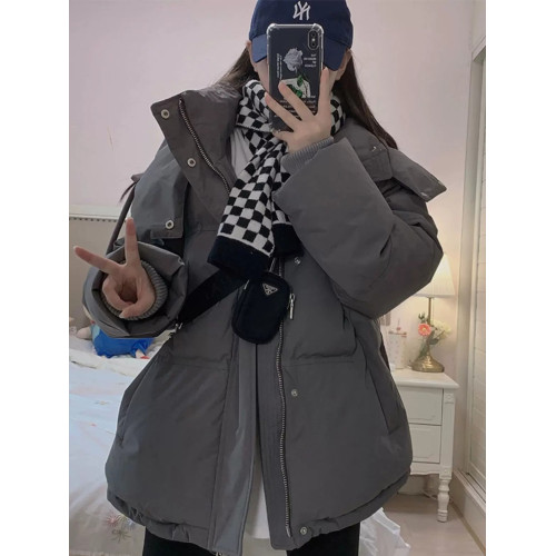 巨好看灰色羽絨服女冬季韓系寬松加厚棉衣中長款夾棉連帽棉服外套 巨好看灰色羽絨服女冬季韓系寬松加厚棉衣中長款夾棉連帽棉服外套