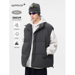 美式復古白鴨絨羽絨馬甲男冬潮牌慵懶感羽絨背心高街立領棉服外套