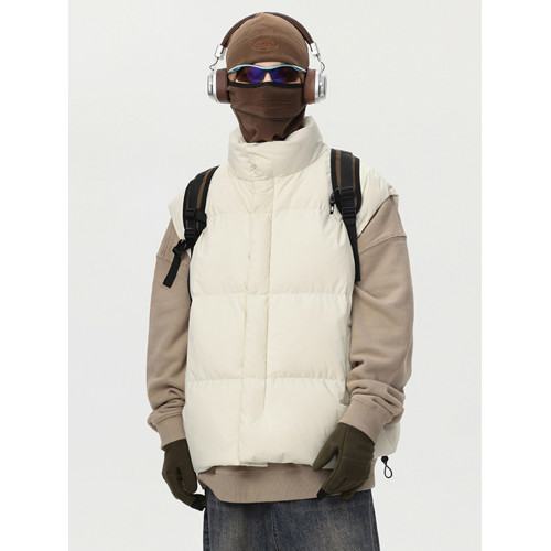 美式復古白鴨絨羽絨馬甲男冬潮牌慵懶感羽絨背心高街立領棉服外套 美式復古白鴨絨羽絨馬甲男冬潮牌慵懶感羽絨背心高街立領棉服外套