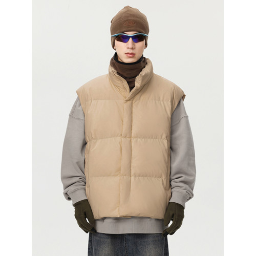 美式復古白鴨絨羽絨馬甲男冬潮牌慵懶感羽絨背心高街立領棉服外套 美式復古白鴨絨羽絨馬甲男冬潮牌慵懶感羽絨背心高街立領棉服外套